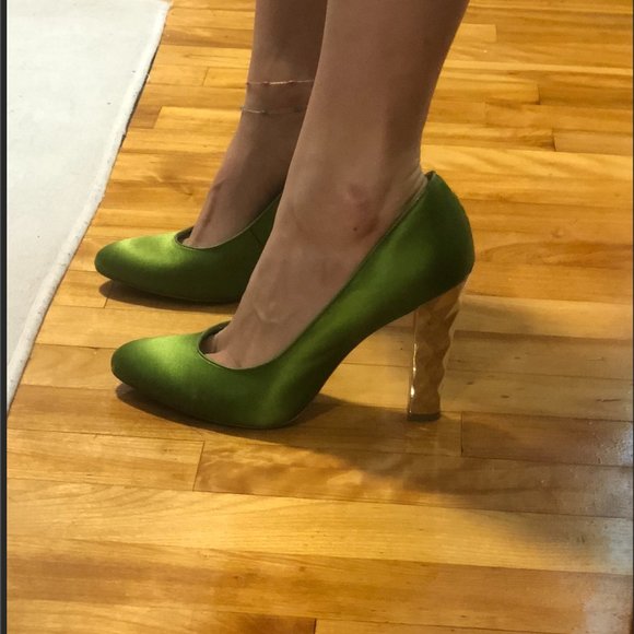 BCBGirl Debra Apple Green Satin Pump with Mirrored Heel - Picture 14 of 14